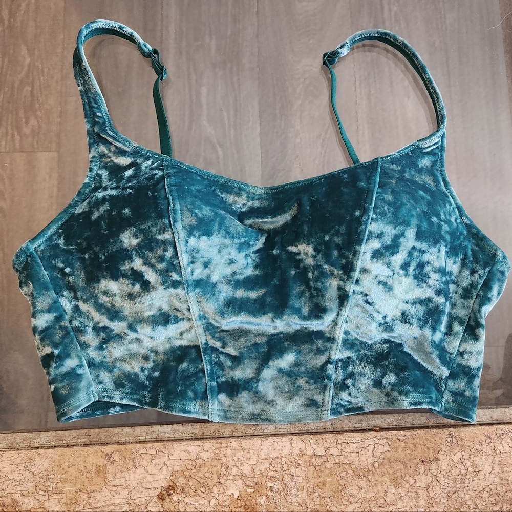 PINK Vs Corset Cami Bra Crop Top Velvet Green-M